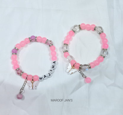 2Pcs Customized Name Bracelet With Butterfly Charm