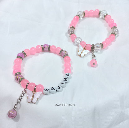 2Pcs Customized Name Bracelet With Butterfly Charm