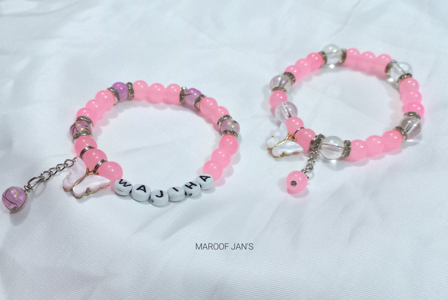 2Pcs Customized Name Bracelet With Butterfly Charm